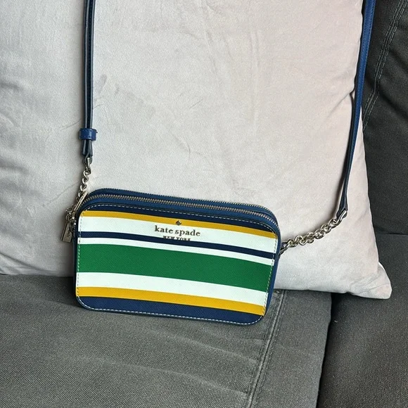 Kate Spade Staci Maritime Stripe Double Zip Small Crossbody Multi colored - Picture 5 of 11